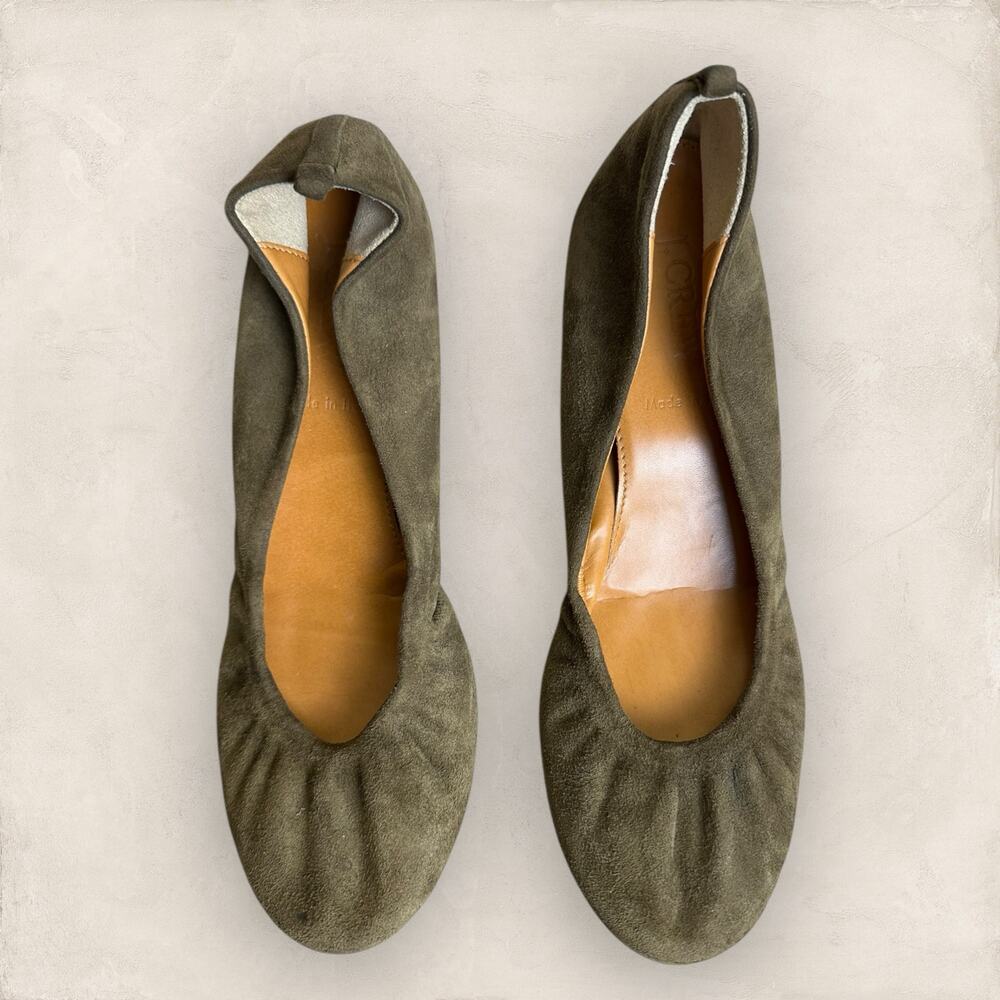 J CREW CECE Italy $125 Olive Green Suede Leather Ballet Ballerina Flats Size 6